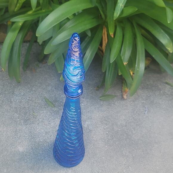 Vtg Empoli Italian MCM Blue Wave Art Glass Genie Bottle Decanter - Picture 2 of 4